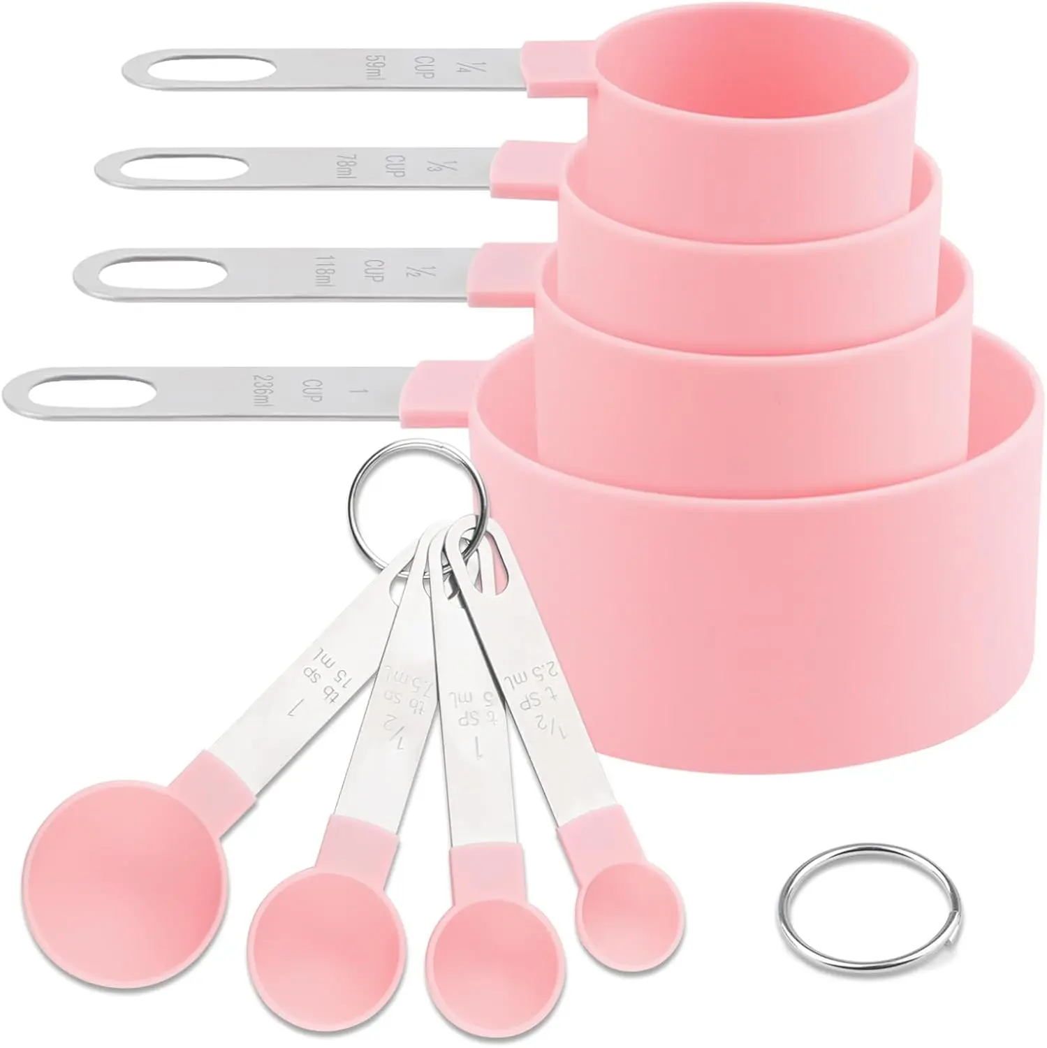 8-Piece Stackable Sturdy Metal Measuring Cups and Spoons Set - Stainless Steel Handles, Nesting Design, Detachable Hanging Feature, Metric Units, Precise Food Tool for Baking, Coffee Prep, No Battery, No Magnets
