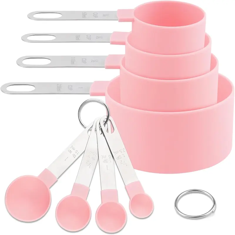 8-Piece Sturdy Metal Food Measuring Tool Set - Stainless Steel Handles, Nesting Measuring Cups & Spoons, Detachable Hanging, Metric Units, 1/4 Cup & 1/2 tbsp (2.5ml), Global Recipe Fit, Cooking Prep, No Magnets/Batteries, Kitchen Utensils Accessories