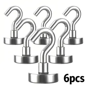110LBS Heavy Duty Magnetic Hooks (6 Pack) – Strong Neodymium Magnet, No Drill Wall Mount, Stainless Steel Coated, Multi-Use for Fridge, Cruise, Kitchen & Workspace Organizer