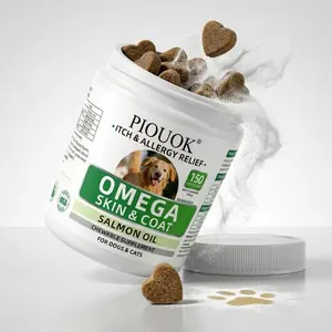 PIOUOK Salmon Oil Omega 3 Soft Chews for Dogs & Cats - 150 Count, Skin & Coat Support, Itch & Allergy Relief, EPA DHA Vitamin E Supplement, Salmon Flavor