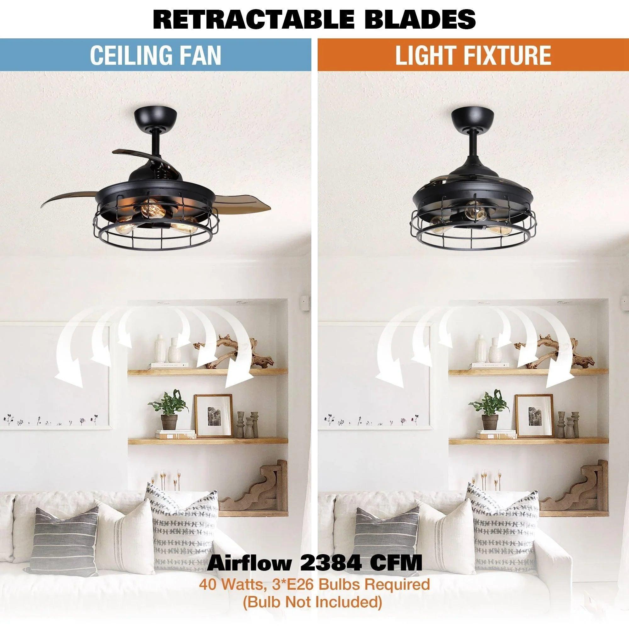 36" Pickett Industrial Ceiling Fan | Downrod Mount, Lighting + Remote Control, Industrial Decor