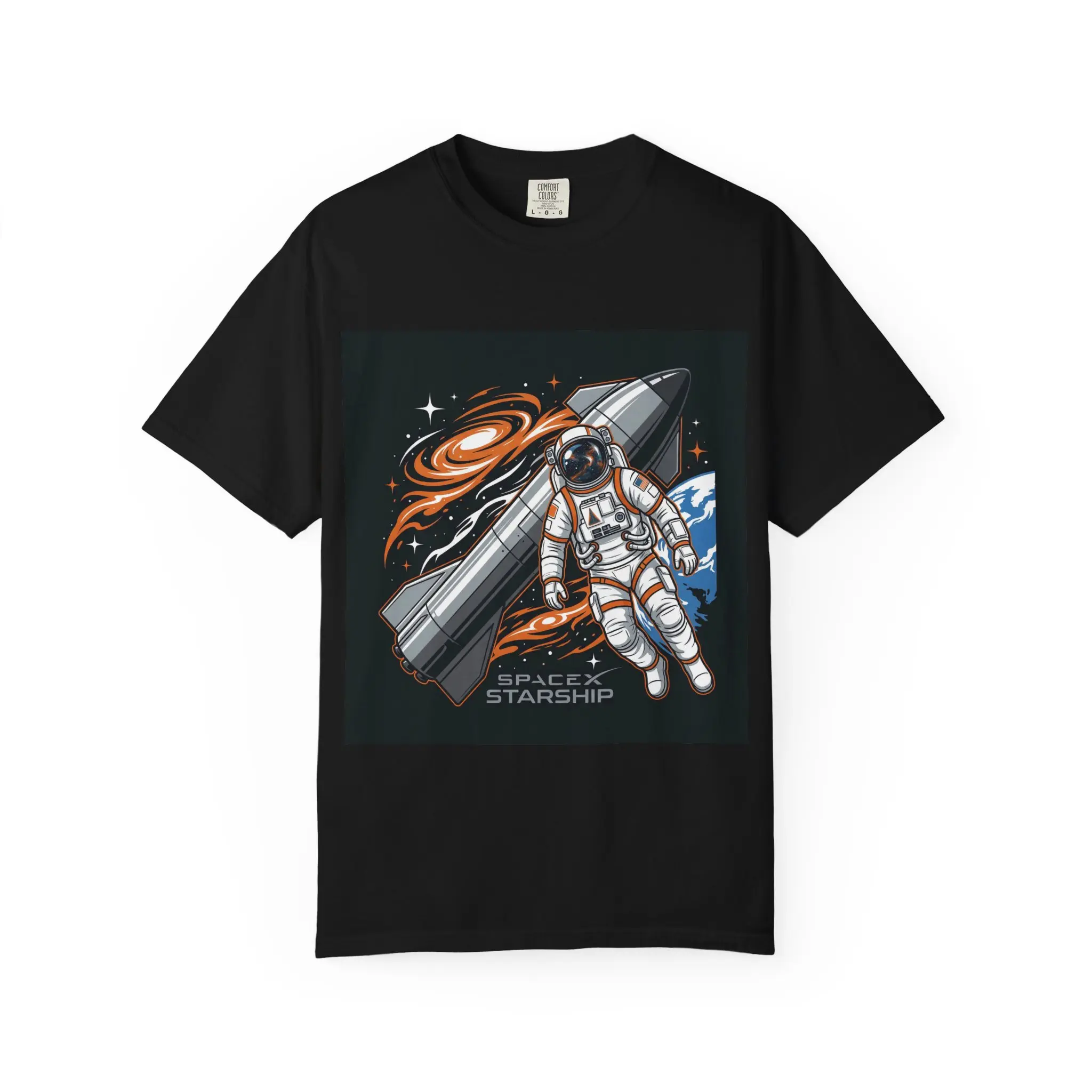 Men's SpaceX Starship Astronaut Short-Sleeve Cotton Knit T-Shirt - Casual Fabric, Rocket, Galaxy Artwork