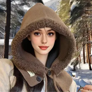 Button-Up Knit Balaclava Fluffy Trim 6 Colors Hat & Scarf in 1 One Size Fits All Cozy Winter Fashion BalaclavaLove StayWarm TikTokFinds my birthday beanie beanie country hats