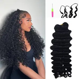[LIVE-ONLY] StarHair Feather Crochet Human Hair Deep Wave Salo Qality Boho Braids Pre-Separated 60g/Pack Reusable Invisible 100% Virgin Human Hair Crochet Extensions Natural Black