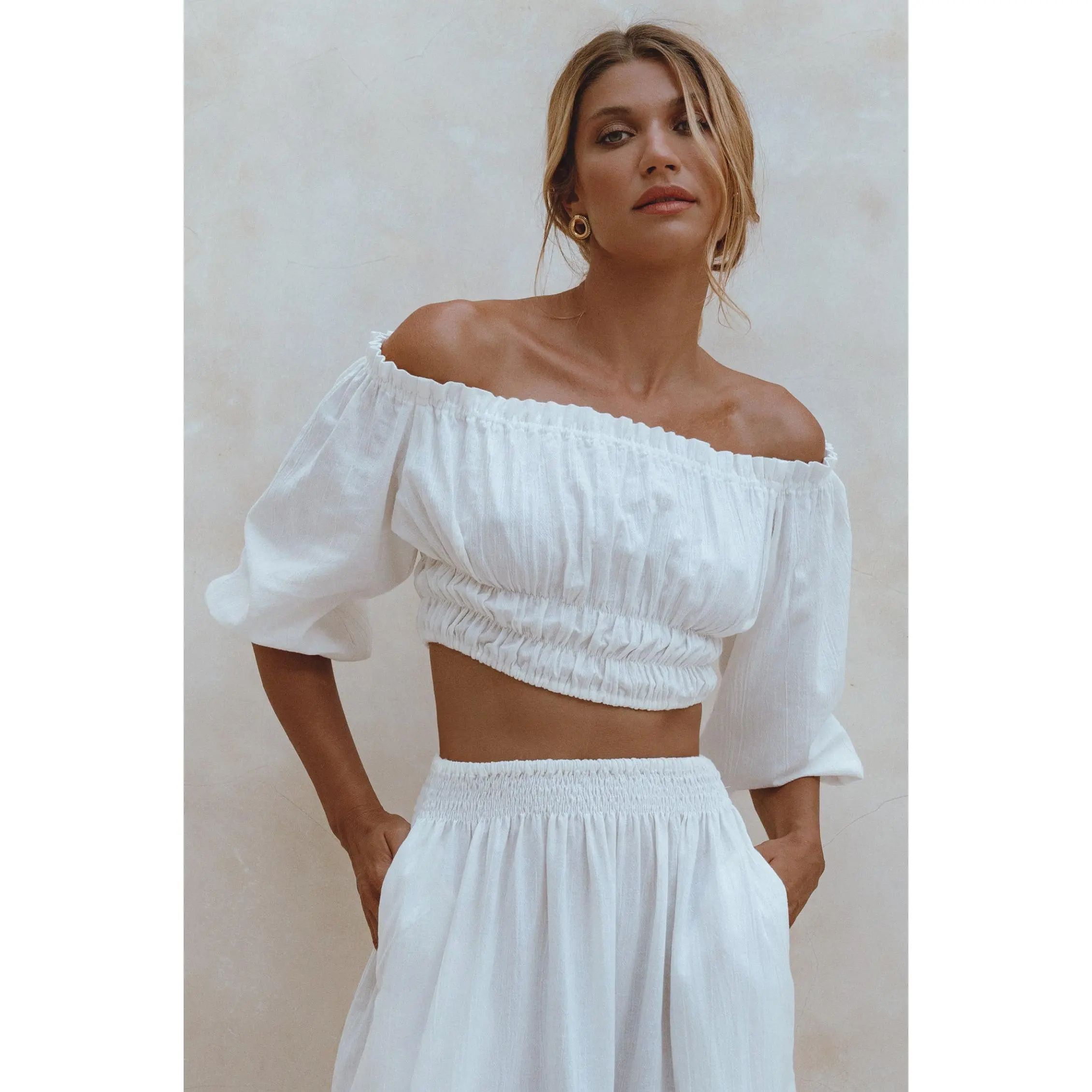 Annabelle Linen Cropped Top - White