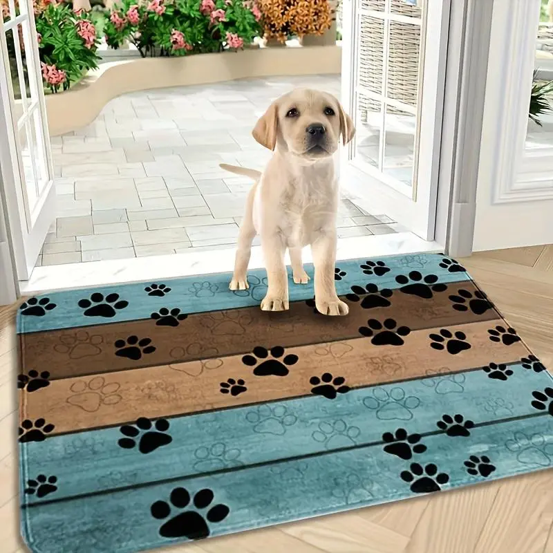1pc Dog Paw Prints Doormat Dog By Mat For Muddy Paws Entrance Front By Back, Water Absorbent Quick Drying Dog Sleeping Blanket With Non-slip Backing