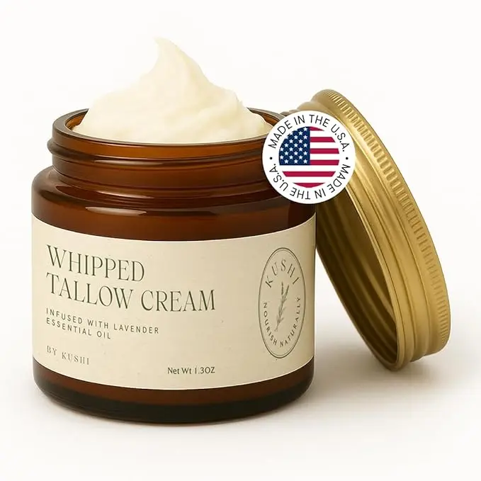 Kushi Whipped Tallow Cream - Grass-Fed Natural Moisturizer with Vitamins A D E K for Dry Skin Eczema Psoriasis Rosacea & Acne Gentle Moisture Hydrate Moisturizing