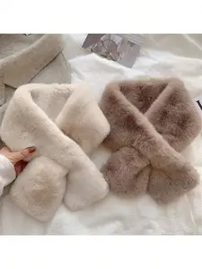 1 Piece Scarf For Women's Winter Versatile Plush Thick Scarf For Warmth, Solid Color Plush Neck Cover, Cute Plush Scarf For Girls, Student Adults Can Wear Hairless, Cross Warm Scarves, Neck And Collar Warm Scarves For Dress