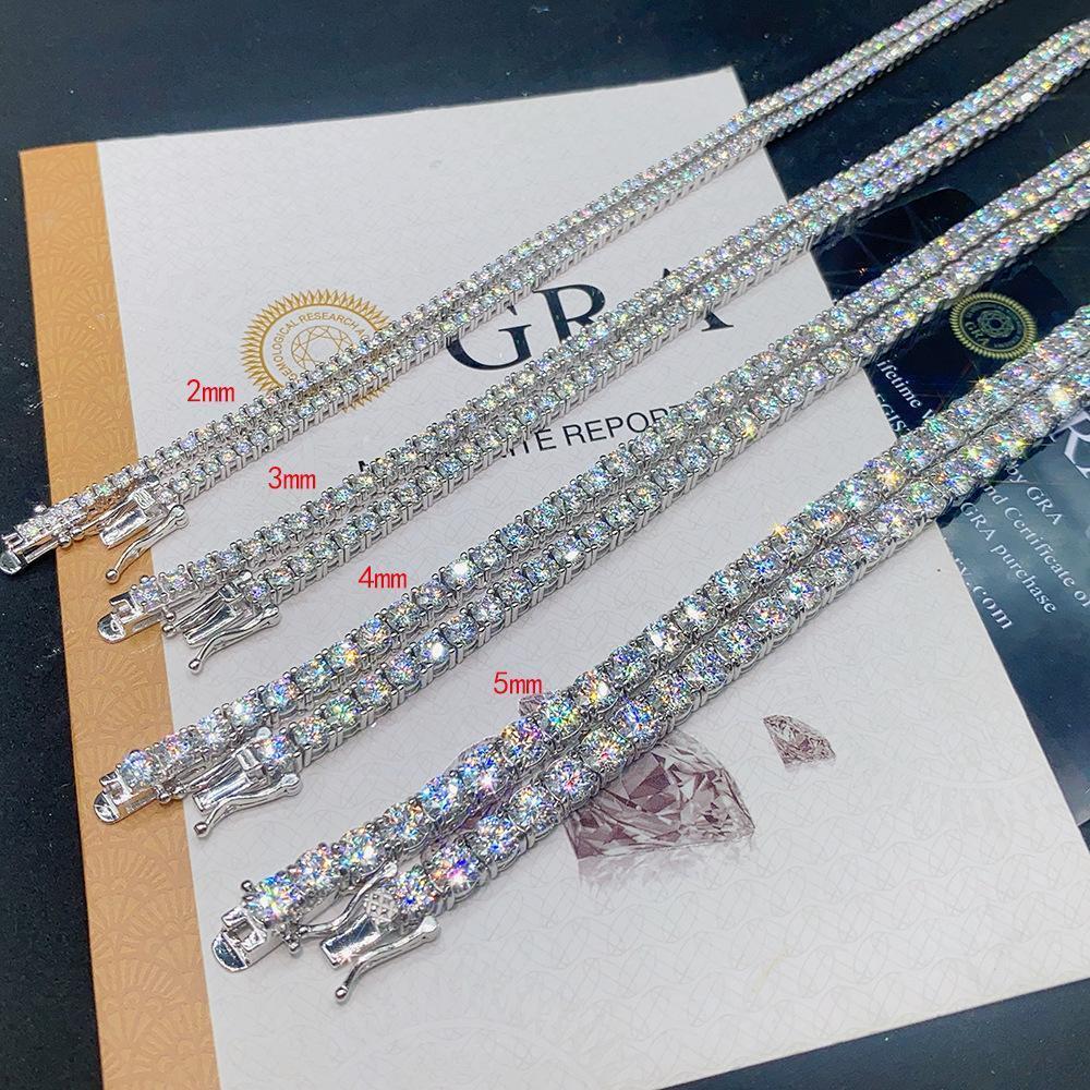 TY GRA Certified Moissanite Tennis Necklace 2/3/4/5/6.5mm Solid   Sterling Silver Diamond Tennis Necklaces for Women Man