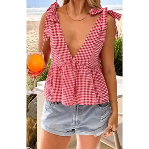 Angelica Red Gingham Tie Top