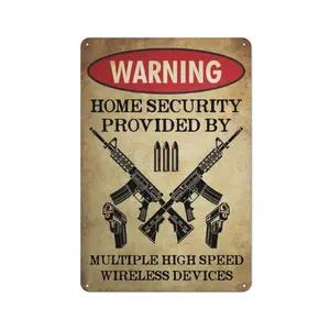 Humorous Metal Sign Home Security Offered by Various Wireless Devices Vintage Style Wall Art 8x12 Inch for Home Garden Garage and Man Cave