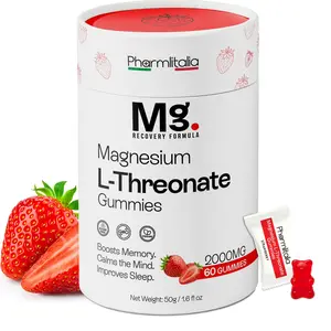 Magnesium L-Threonate Gummies for Adults & Kids 2000mg – Brain Supplements for Memory and Focus - Calm Magnesium Gummies for Improved Sleep and Healthy Mind (60 Count Strawberry)
