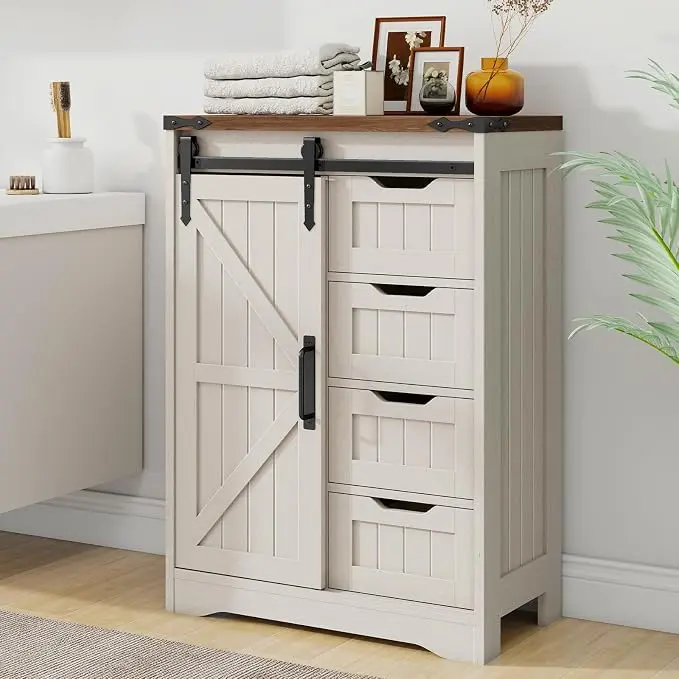 [tiktokshopbacktoschool] Vabches Rustic Farmhouse Floor Storage Cabinet with Drawer - Ample Storage, Rustic Aesthetic Indoor Furniture for Bathroom, Kitchen Drawers And Cabinets