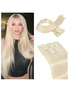 Clip In Hair Extensions Blonde Clolor 24 Inch 6 Pcs Set Long Straight Hair Extension Synthetic Hairpieces For Women Girls Daily Use