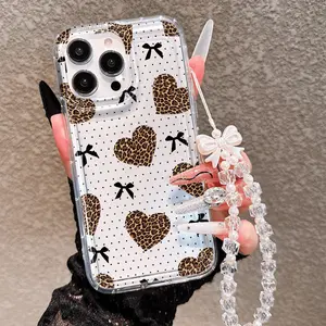 Heart Leopard Print Airbag Case for iPhone 15 Pro Max, Anti-Drop Soft Protective Cover, Valentine's Day Gift for Girlfriend