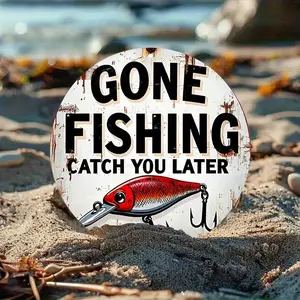 Vintage Metal Sign - Rustic "Gone Fishing, Catch You Later" Wall Art with Fish Lure Design,8*8Inch, Ideal for Cafe, Beach House, Backyard Decor, Indoor/Outdoor Use, Outdoor Wall Decor | Vintage Fishing Theme | Durable Metal Sign, Fishing Decor
