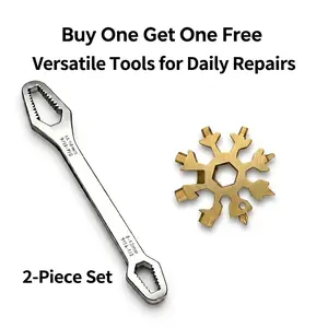 2Pcs Universal Double-Head Torx Torque Wrench, 8-24mm 5/16"-7/8" Self-Tightening Adjustable, & Snowflake Multitool Set, Portable Pocket Hand Tool for Daily Repairs, Camping, Men’s Hardware Gift for Vehicle Nut Fitting