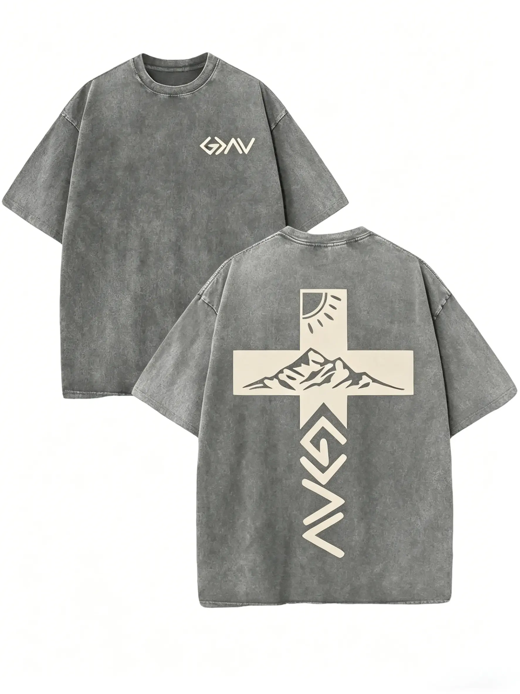 Retro Washed T-Shirt Double Sided Printed 230 Pure Cotton 'God Is Greater Than Our Highs And Lows' Letter Print Christian Gift Men's Casual Comfortable Fashionable Street Style Cotton washed pure cotton Tshirt  cotton Streetwear Crewneck Menswear Top
