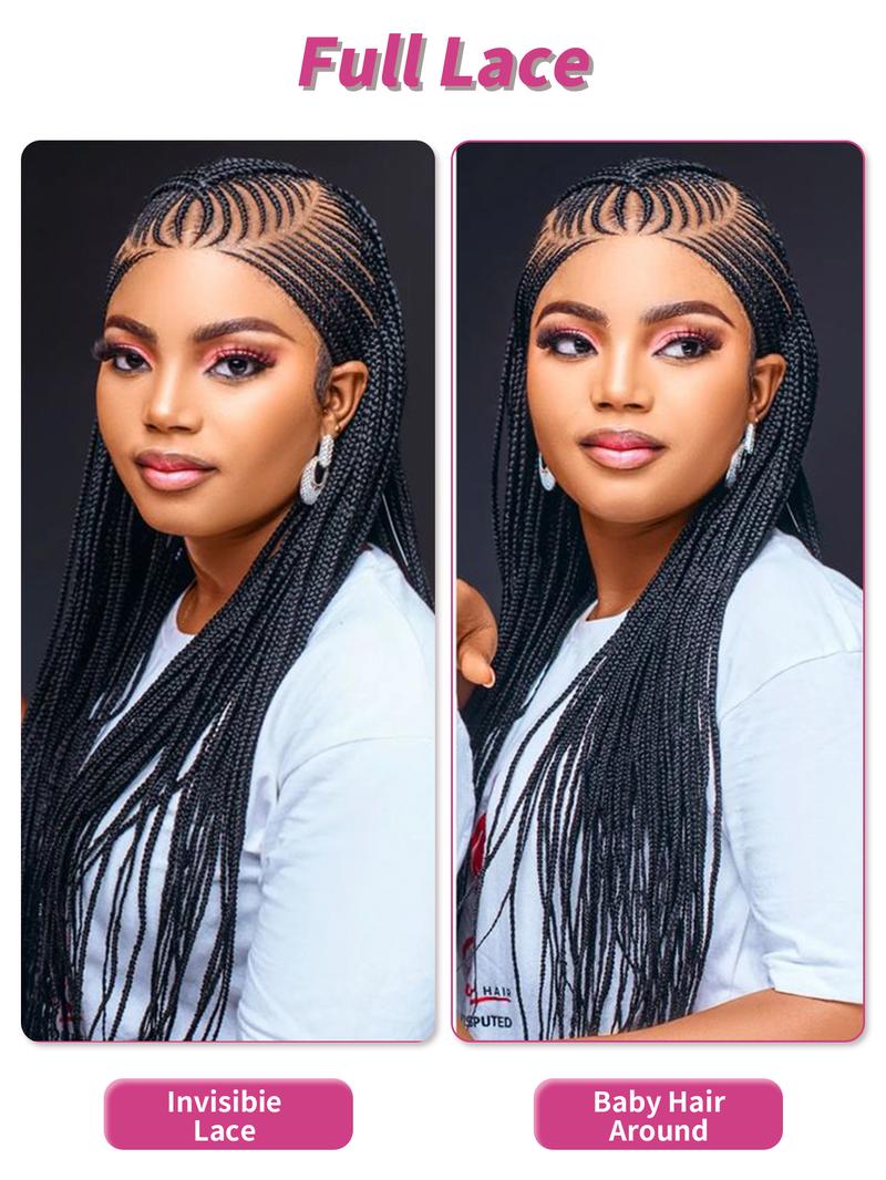 DOSAY 36Inch Synthetic Full Lace Braided Wigs for Black Women Cornrow Fulani Braids Knotless Box Braided Wig with Baby Hair Handmade Dreadlocks