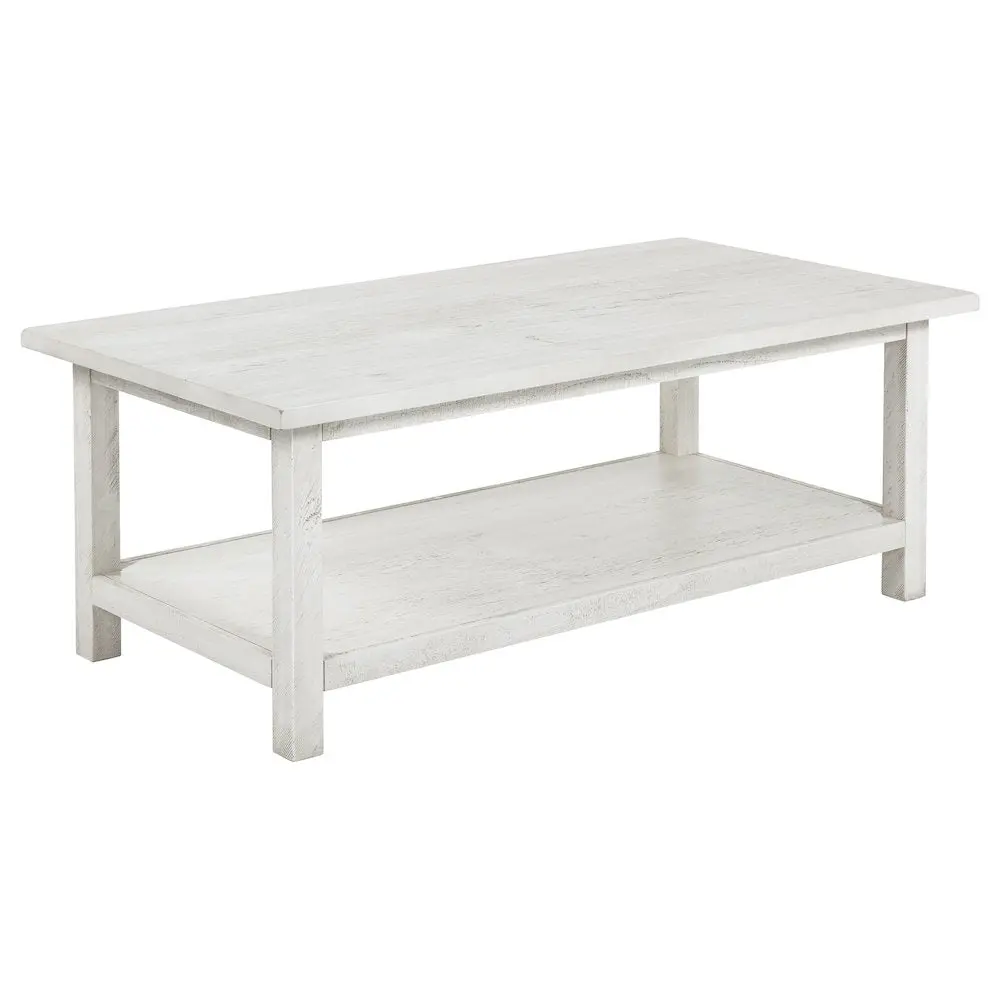 Payne White Wood Coffee Table with Shelf, Farmhouse Style Home Furniture for Country Life, Slow Living & Entertaining, Distressed Finish Indoor Table