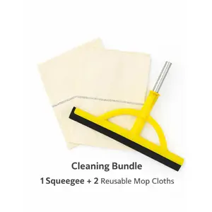 Cleaning Combo: 2-in-1 Squeegee Mop with 2 Super Absorbent 100% Cotton Floor Cloths - Durable & Super Absorbent