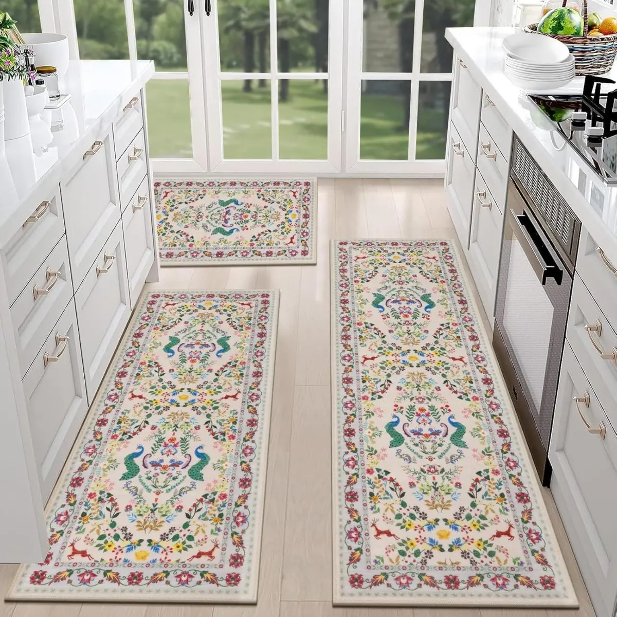 3PCS Complete Washable Kitchen Floor Rug Set, Farmhouse Style Stain Resistant Non-Slip Absorbent Mats Runner, Essential Carpet For Every Home Kitchen And Laundry Room