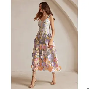 Dress Length - Embroidered Anewsta Elegant 3D Floral Mid Slip For Women Maxi Outfit
