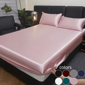 2/3pcs silky satin solid color fitted bed sheet set, dust-proof and dirt-resistant mattress cover, soft and comfortable bed sheet, skin-friendly and breathable, cool and comfortable, silk-like bedding, Satin bed sheets