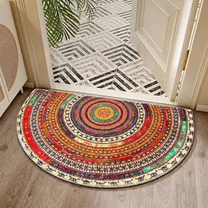 2026 NEW Modern Boho Semicircular Door Mat, Half Moon Non-Slip Floor Rug, Brown Decorative Washable Carpet for Entryway, Bathroom & Living Room, 19x31 Inch