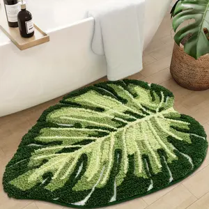 Stylish leaf bath mats, thick plush floor mats, non-slip machine washable bathroom rugs, absorbent, for showers, bathtubs, sinks, bathroom accessories and decorations, room decor, Bathroom Decorative Mat