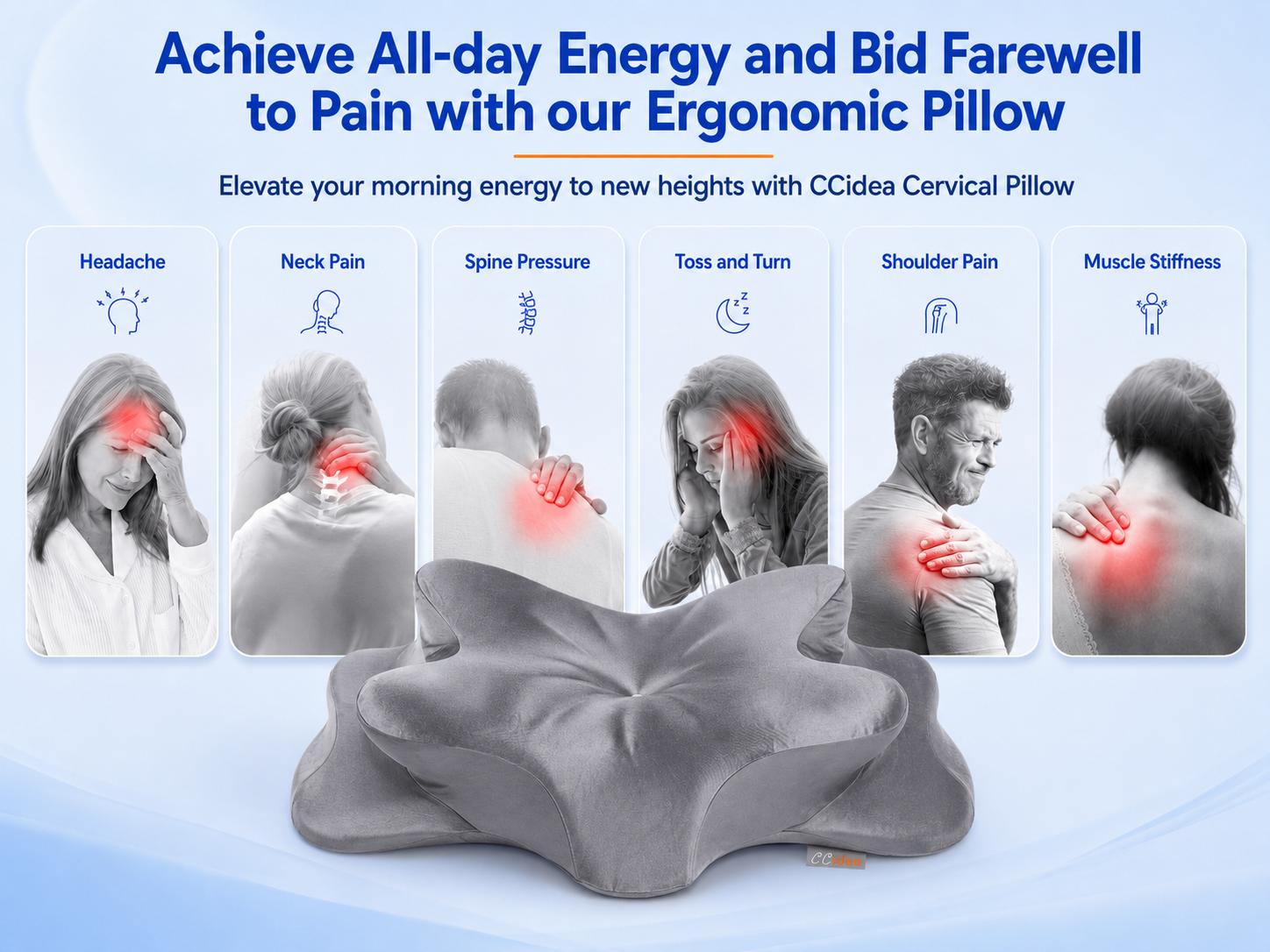 CCidea Memory Foam Neck Pillow Ergonomic Cervical Support Cooling Breathable Pillow for Side Back and Stomach Sleepers, supportive recovery pillow CCidea Memory Foam Neck Pillow Ergonomic Cervical Support Cooling Breathable Pillow for Side Back and Stomach Sleepers, supportive recovery pillow