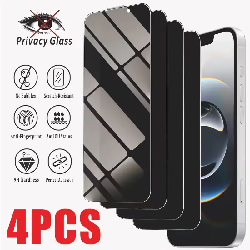 4pcs: Privacy Anti-Glare Tempered Glass Film Suitable for iPhone 17/17 Pro/17 Pro Max/17 Air/16E/16/16 Pro/16 Plus/16 Pro Max/15/15 Pro/15 Plus/15 Pro Max/14/14 Plus/14 Pro/14 Pro Max/13/12/11 ProMax/XsMax/xr Tempered Glass Mobile Phone Screen Protector