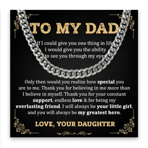 To My Dad Necklace From Daughter - Jewelry Gift For Fathers Day, Men's Cuban Necklace Stainless Steel Necklace