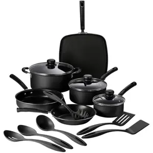 Tramontina Primaware 15-Piece Non Stick Cookware Set with Lids and Utensils, Aluminum Nonstick Pots and Pans Kitchen Set (Storm)