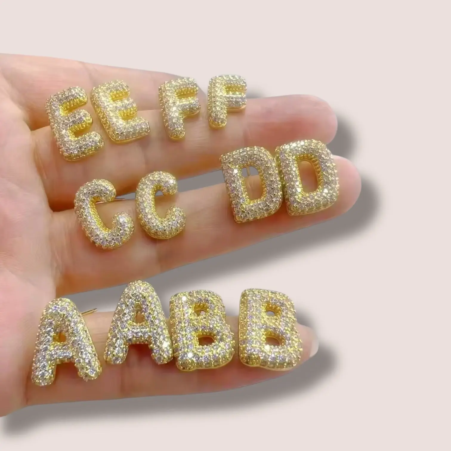Initial Bling Gold Stud Earrings