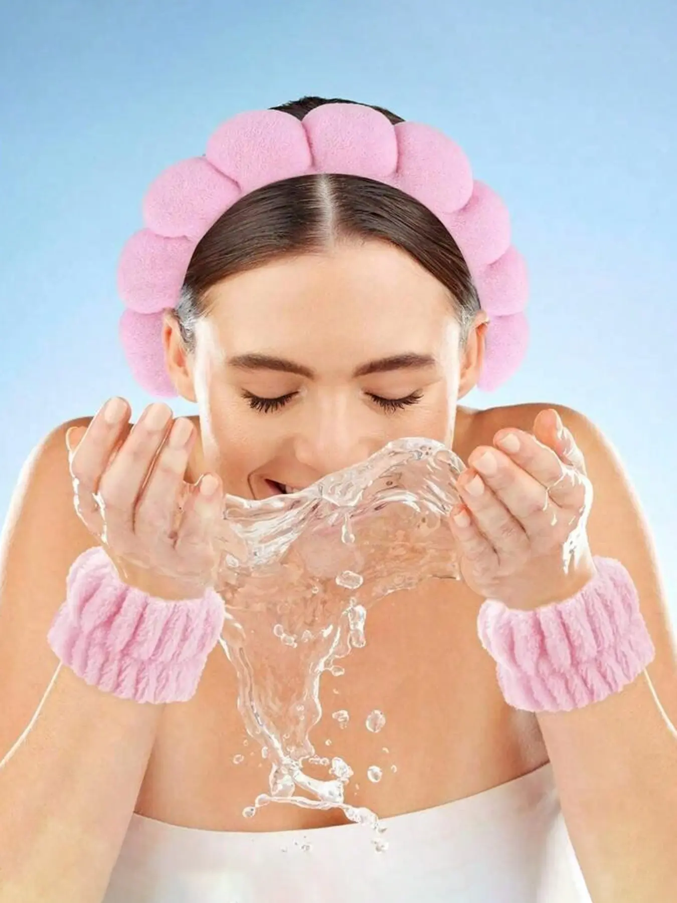 Spa Headband Set Sponge Velvet Wristbands for Face Washing Skincare Women Girls Sponge Headband Wristband Set Spa Headband Washing Face  main image 2