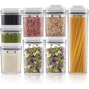 Pop Top  Storage Container Set | 8 count Airtight Cereal Storage Organizer Canisters with Pop , , Vacuum Seal & One-button Opening, Stackable Pantry Containers for Dry  Storage
