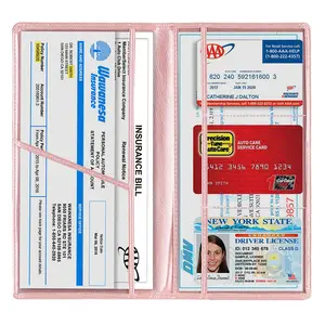 Car Insurance Information File Protective Sleeve Clip Car Business Card Storage Card Holder PU Leather Identity Driving License