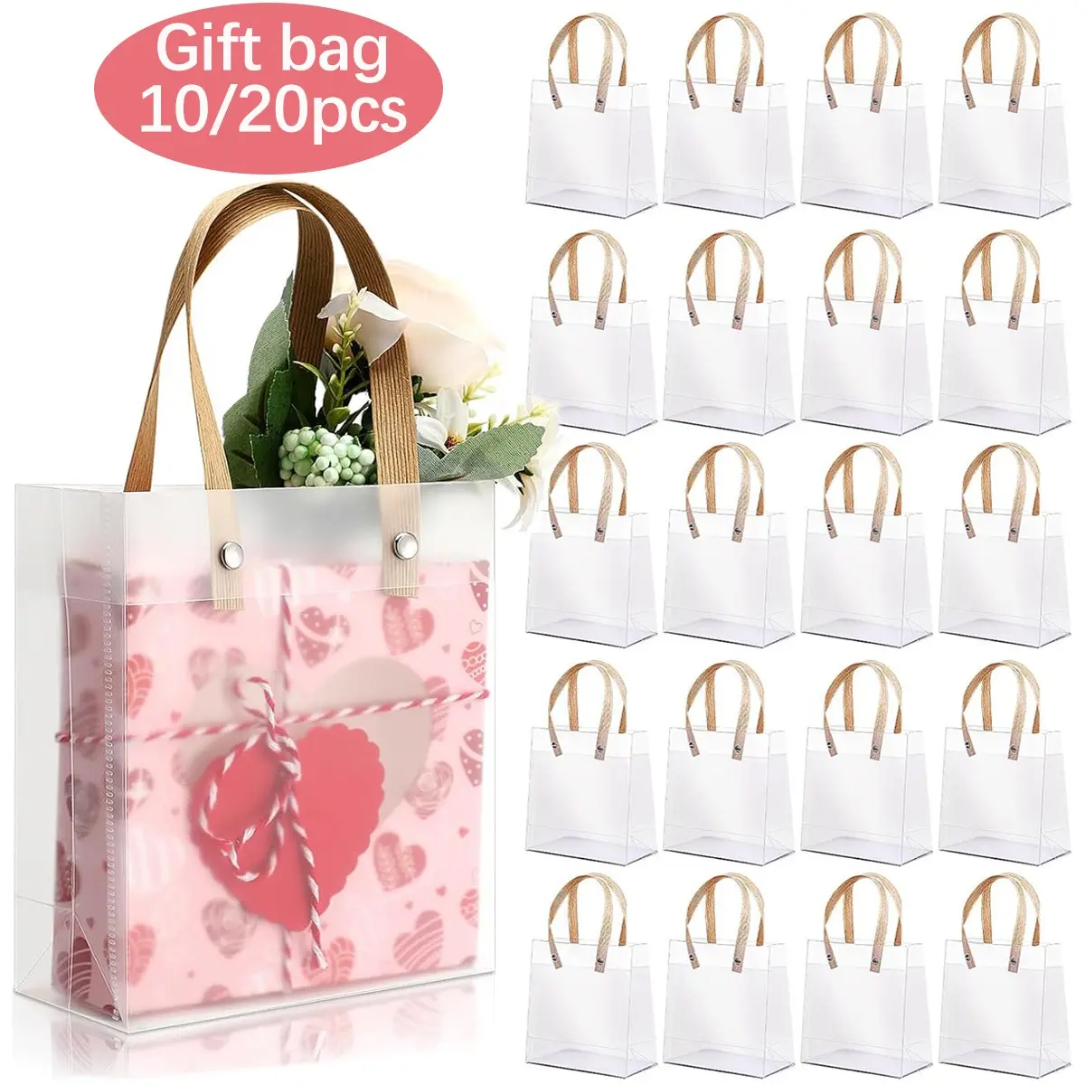 10/20pcs Reusable Half-Transparent Gift Bags, Bouquet Bags, Small Party Favor Bags, Gift Wrapping, Valentine's Day, Mother's Day, Wedding, Birthday, Halloween, Creative Gift Packaging