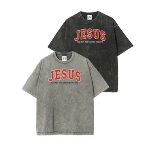 2/3 Pack Wash Unisex Oversized Cotton T-Shirt Jesus The Way The Truth the Life Washed Vintage Oversized Top,  Unisex Washed T-Shirt, Crewneck Short Sleeve Tee Religious Gift For Women Men, Christian Shirt