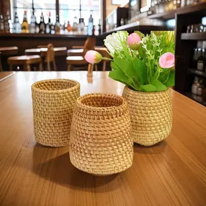 Rattan Handmade Pen Holder Autumn Rattan Plaited Tea Ceremony Utensil Storage Bucket Tea Ceremony Tea Barrel Pencil Vase Decoration Storage Bucket Rattan
