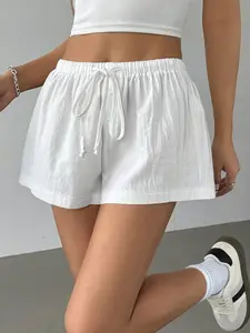 Women's Solid Color Drawstring Waist Loose Casual Shorts, Comfortable and Stylish Summer Wear, Perfect for Daily Use