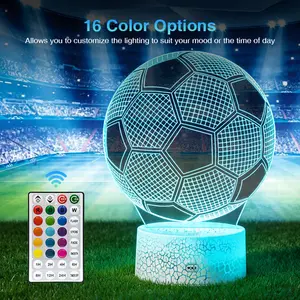 Soccer 3D Optical Illusion Night Light LED Desk Lamp with Remote & Touch Controls USB Powered for Kids' Bedrooms Home Decorations or Holiday Gifts