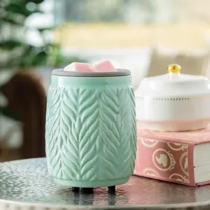 MINT LEAF FLIP DISH Wax Warmer Decor Fragrance Porcelain Switch Ceramic Metal Silicone Light