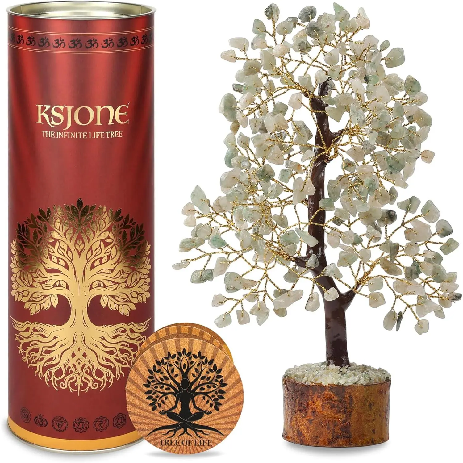 KSJONE Green Aventurine Gemstone Tree of Life Handmade Wood Traditional Feng Shui Bonsai Crystal Healing Money Tree, Boho Home Decor Ornaments, Positive Energy Gift for Women, Friend