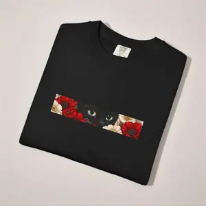 Black Cat Eyes Aesthetic T-Shirt | Minimalist Cat Graphic Tee | Dark Floral Streetwear | Soft Cotton Unisex Shirt