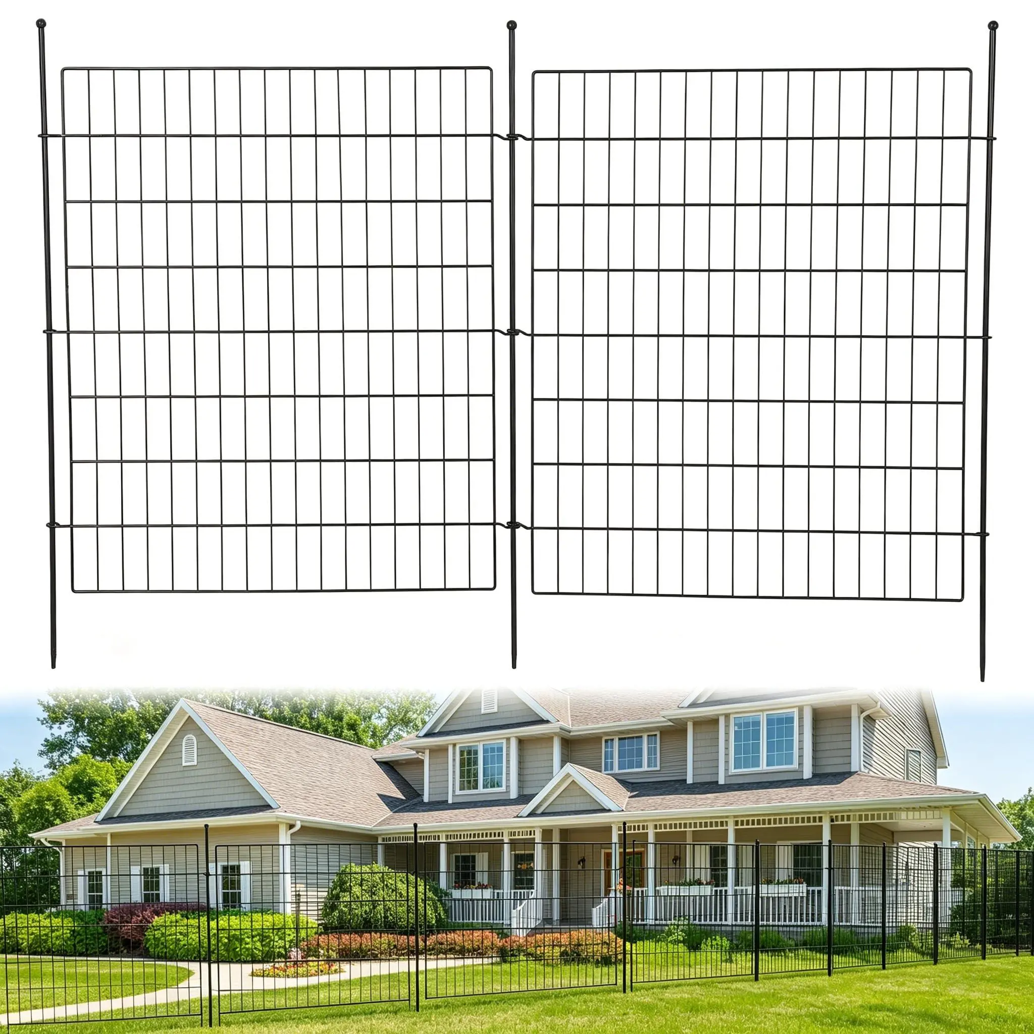 10-Pack Flat Top Metal Garden Fence Panels - 32" Rustproof No-Dig Metal Panels with 1.39" Gap for Gardens, Lawns, 32 In