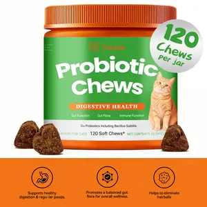 Probiotics for Cats - 120 Soft Chews-Chicken Flavor-Occasional Diarrhea， Eliminate  Hairballs for Cats ,Supports Skin and Coat Digestion