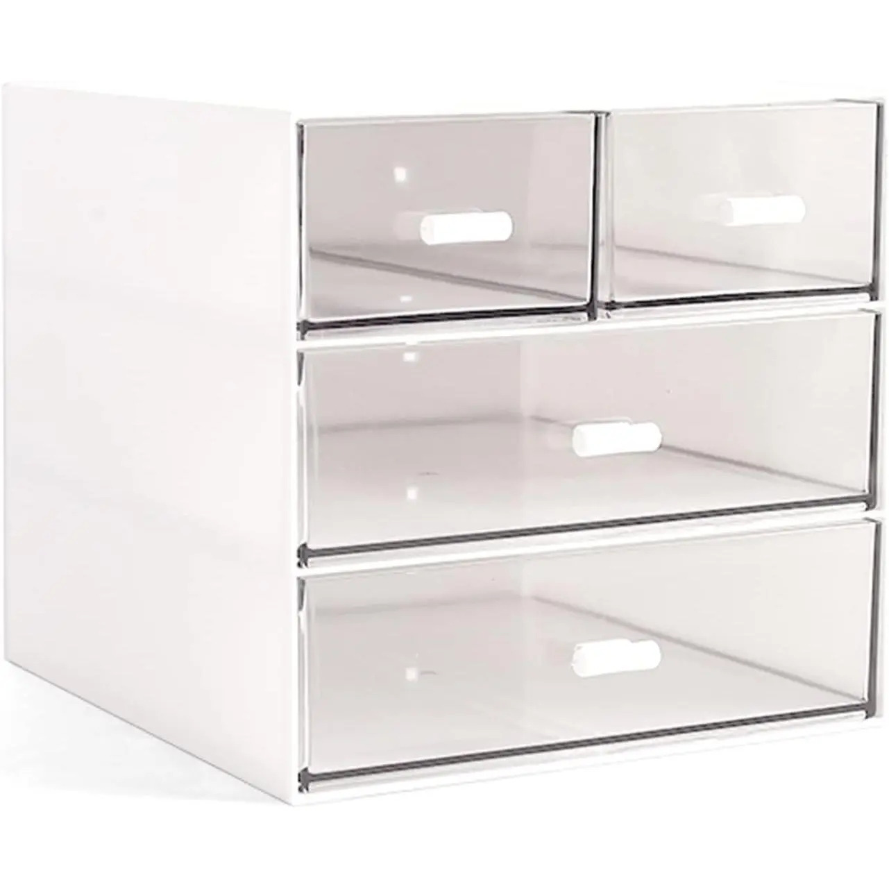 Makeup Organizer, Desk Organizer with 4 Drawers, Sundries Storage,Vanity Organizer,  Storage Organizer, Desk Storage Box, Bathroom Counter or Dresser, White QBH-4CT-1