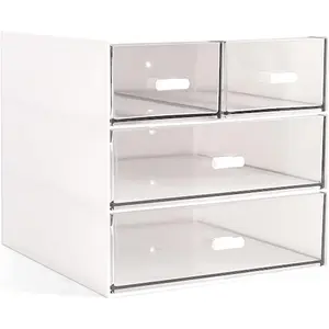 Makeup Organizer, Desk Organizer with 4 Drawers, Sundries Storage,Vanity Organizer,  Storage Organizer, Desk Storage Box, Bathroom Counter or Dresser, White QBH-4CT-1